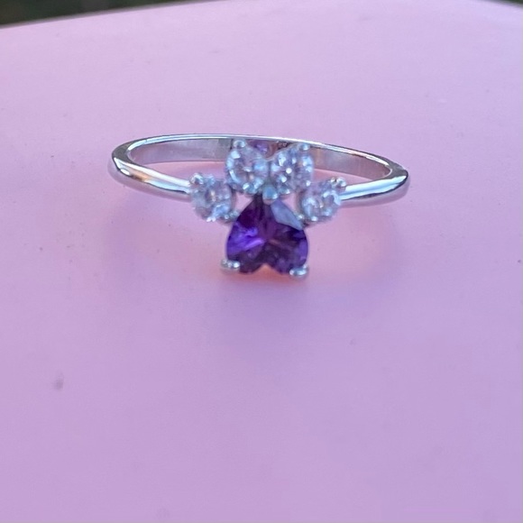 Kawaii Kitty Paw Rhinestone Purple Ring Jewelry - Picture 2 of 3